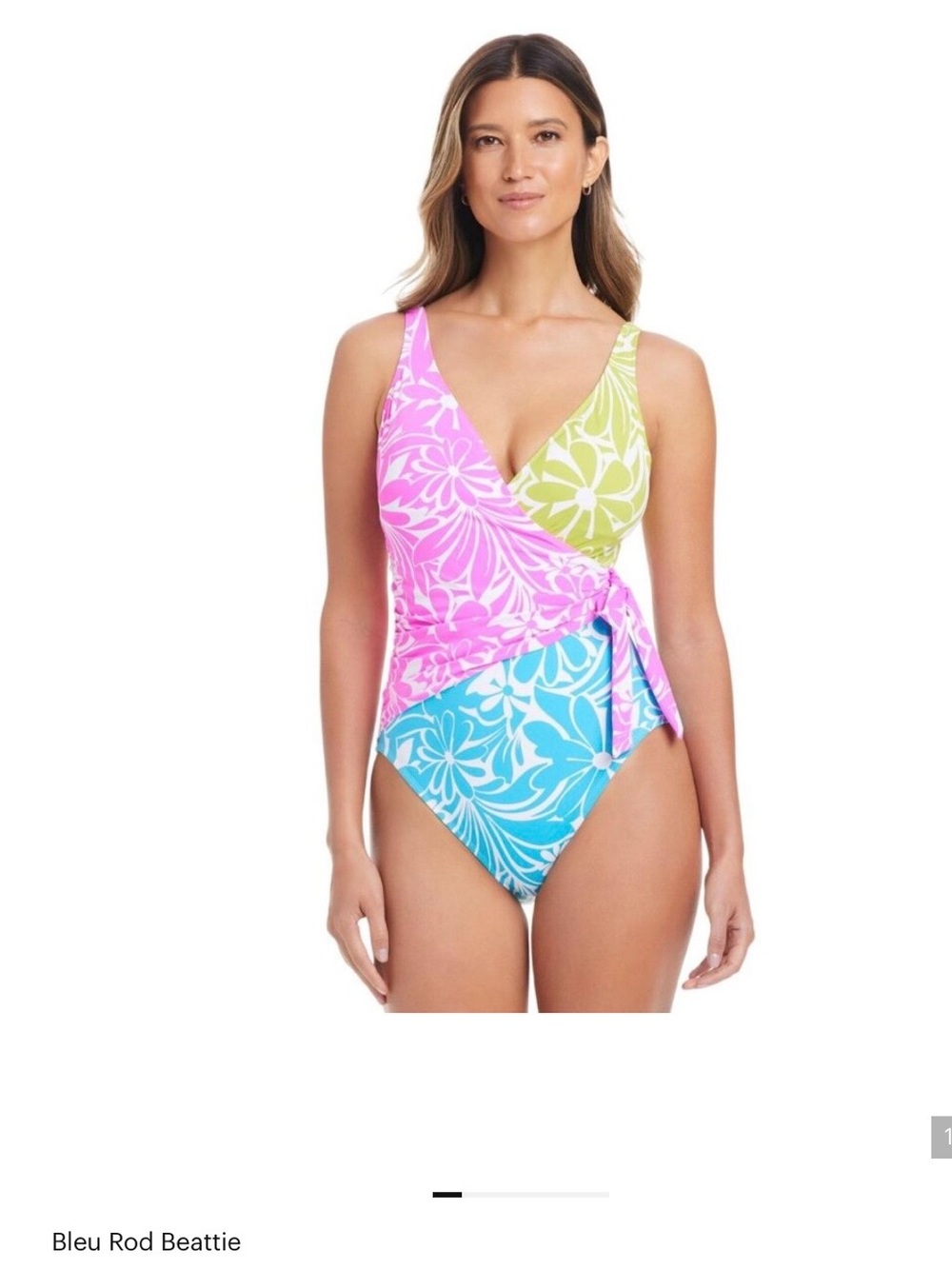 Bleu Rod Beattie Floral Wrap One-Piece in Pink, Lime & Blue